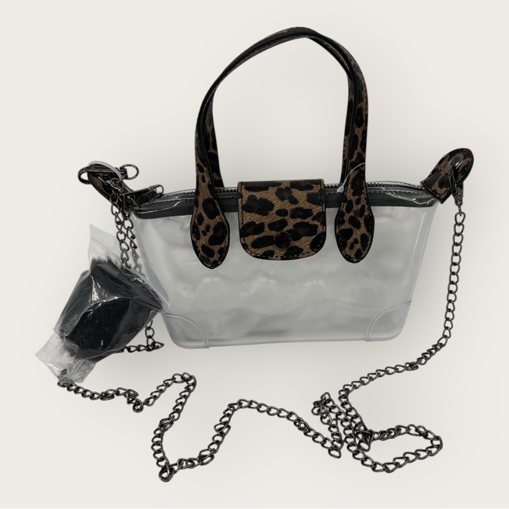 Vegan Mini Clear Leopard Print Satchel Stadium Approved Crossbody Bag NWT - Picture 6 of 7